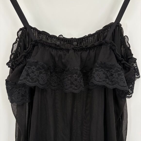 Victoria's Secret Lace Trim Sheer Black Cami, Large, Adjustable Straps Romantic - Picture 5 of 9